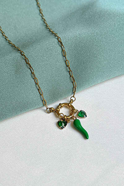 Berilya Aksesuar قلادة من الفولاذ على شكل قلب وفلفل من مجموعة Love & Luck