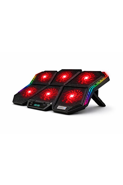 MDSTECH 6 Fanlı RGB Laptop Soğutucu Stand 17 İnç LED Ekranlı 7 Kademe Noteboo...