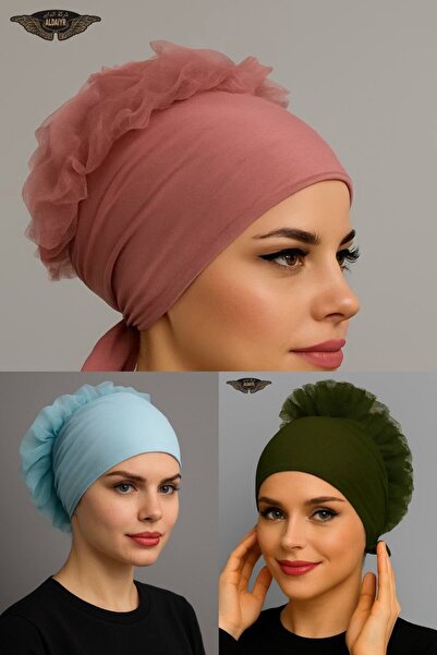 ALDAIYR 3 قطع من قبعات الحجاب المزينة بالكشكشة
