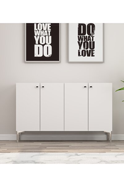 morepp Onna 120 cm Konsol, Tv Ünitesi, Çok Amaçlı Dolap Beyaz-Gümüş