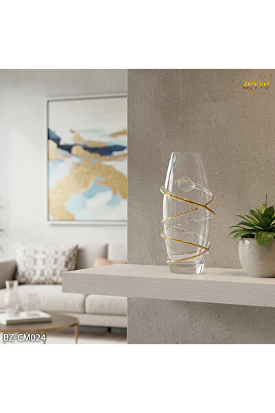 Hinora Gold stripe glass vase 25x10cm