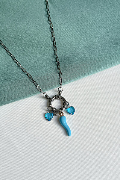 Berilya Aksesuar Love & Luck Steel Sailor Clasp Necklace with Pepper and Hear...