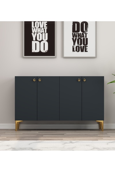 morepp Onna 120 cm Konsol, Tv Ünitesi, Çok Amaçlı Dolap Antrasit-Altın