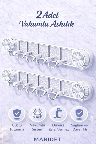 Maridet Güçlü Vantuzlu Şeffaf Askılık Banyo Mutfak Duvar Askılığı Paslanmaz A...