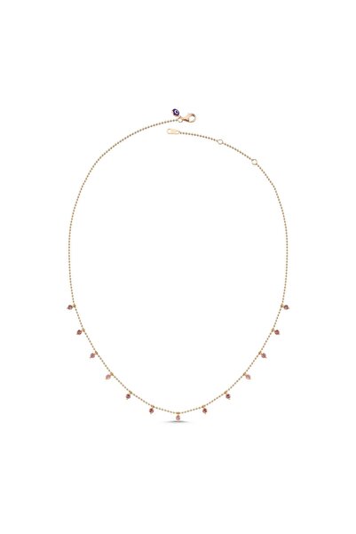 9YirmiBeş 925 Ayar Gümüş Rose Gold Kaplama Pembe Taşlı Golf Zincir Kolye – Na...