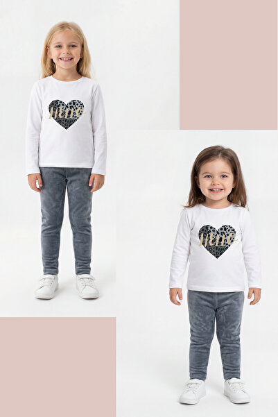 Mavipink Детски комплект за момиченце от 2 части: Бяла памучна тениска с дълъ...