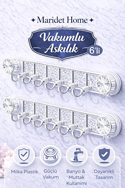 Maridet Güçlü Vantuzlu Şeffaf Askılık Banyo Mutfak Duvar Askılığı Paslanmaz A...