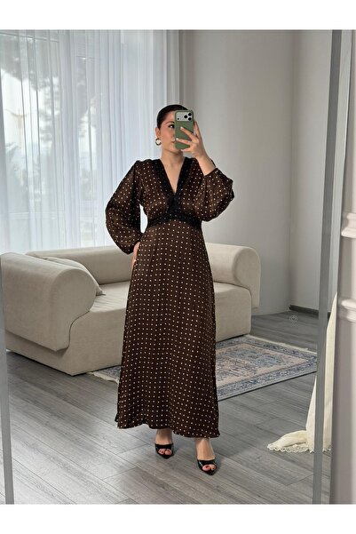 eyatelier Puantiyeli dantelli saten elbise