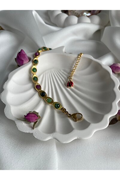 MAISON PERLE Jewelry Rubis d'Amour Yakut ve Zümrüt Doğaltaş Tasarım Bileklik
