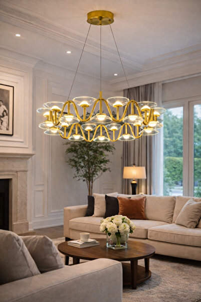 Vinner Atelier Planet Modern LED Avize – Gold Metal Gövde Cam Başlıklı Lüks S...