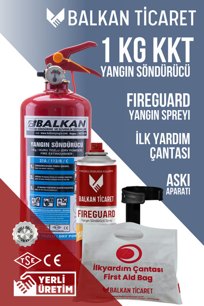 Balkan Ticaret Yangın Söndürme Tüpü 1Kg ABC Askı Aparatı Fireguard Yangın Spr...