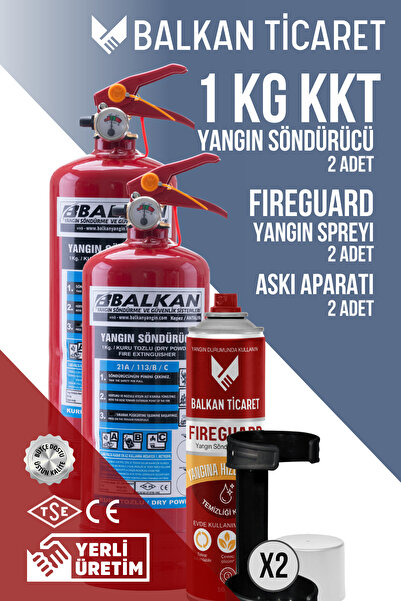 Balkan Ticaret 1Kg CE Belgeli Yangın Tüpü 2 Adet Askı Aparatı Fireguard Yangı...