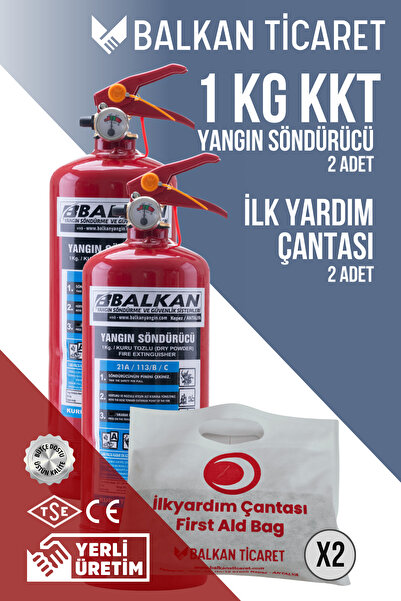 Balkan Ticaret 1Kg Tüvtürk Araç Yangın Tüpü 2 Adet İlkyardım Seti Ruhsata Uyg...