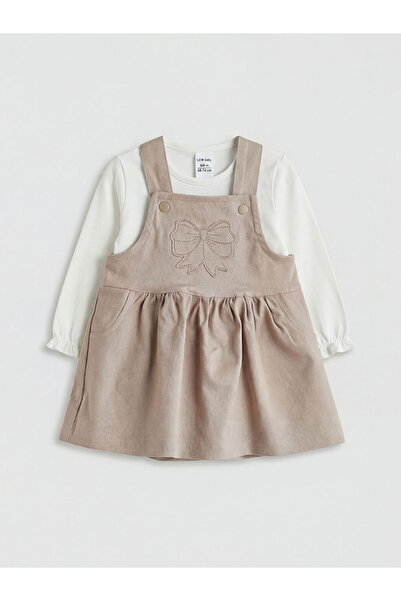 LC Waikiki LCW baby Kahverengi Nakışlı Kız Bebek Salopet Elbise Ve Tişört