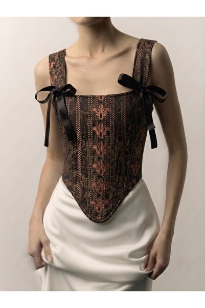 Ahya Designs Ahyâ Siyah/ Kahverengi Vintage Desenli Büstiyer