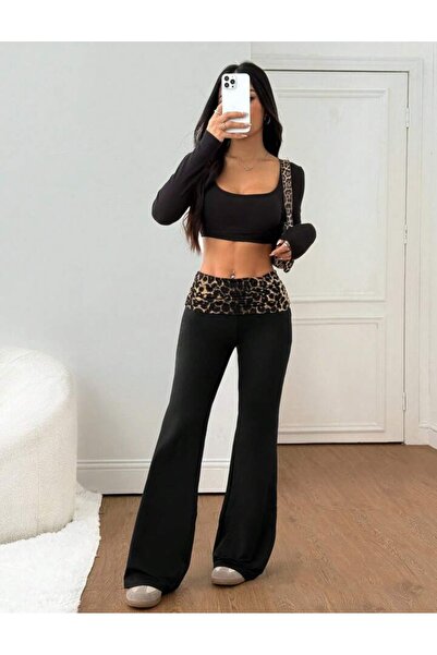 MAROVOAY evazat beli l imprimeu leopard y talie înaltă l material elastic pan...