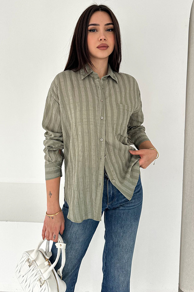 Noa&Noa Women's Striped Textured Shirt – Long Sleeve Pocket Detail Casual Com...