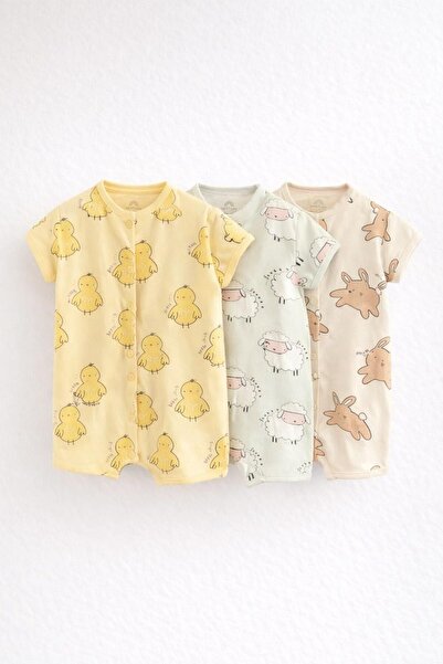 Next Baby Pamuklu Civciv Desenli 3'lü Romper Set