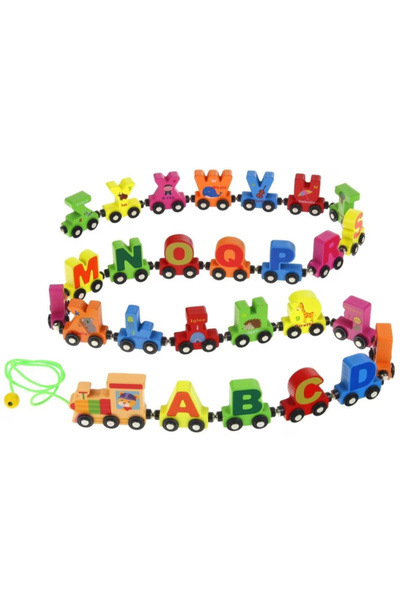 Toyska Trenulet din lemn cu Litere Hauling Double si Vagoane Magnetice, multi...