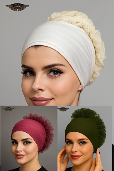 ALDAIYR 3 قطع من قبعات الحجاب المزينة بالكشكشة