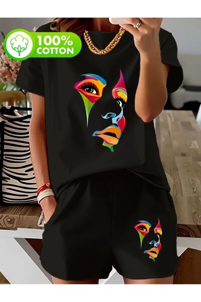 ELAN WEAR White Printed Women'S/Men's Unisex T-Shirt Shorts 2-Piece Set Overs...