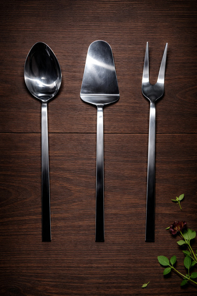 Umut طقم تقديم مكون من 3 قطع، ملعقة وملعقة مسطحة وشوكة