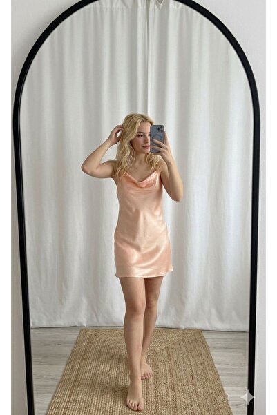 Bluewhs Kadın Askılı Pudra Şeftali Detaylı Askılı Kadın Elbise Gecelik