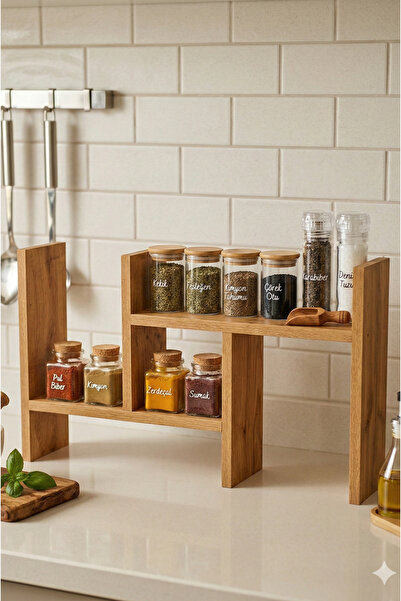 PEKA Büyük Ayarlanabilir Tezgah Üstü Raf Ahşap Mutfak Rafı Baharatlık Çok Ama...