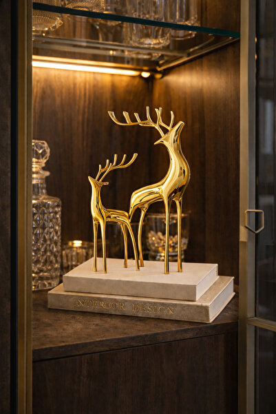 Vinner Atelier Aurora Pirinç Geyik Biblo Seti – Gold Lüks Salon ve Ofis Dekor...