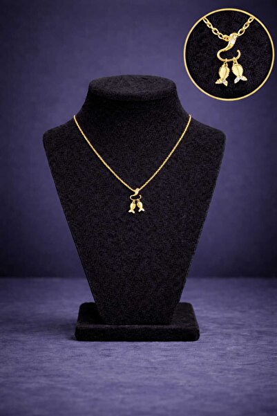 mdm style Minimal Taşlı Balık Figürlü Gold Kolye
