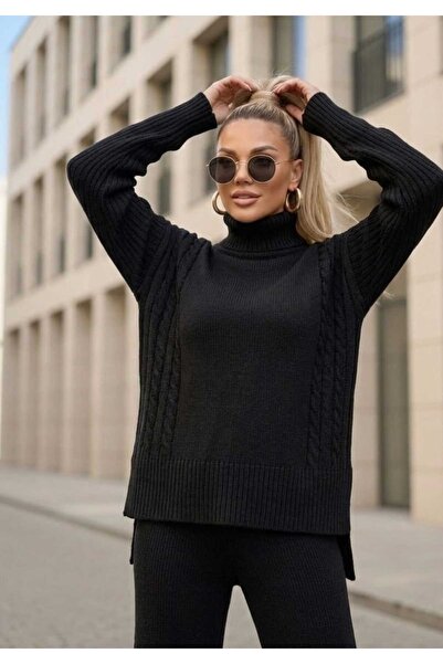 NEWCO Set de tricotaje pentru femei material reiat Yaka Saç, cu model pe late...