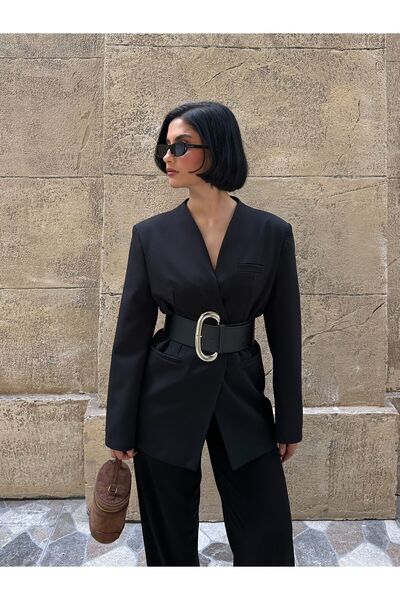 MY LİKA Women's Belted Blazer Jacket