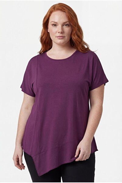 Ebsumu Γυναικεία μπλούζα μεγάλου μεγέθους με ασύμμετρη κοπή, χαλαρή μωβ μπλούζα