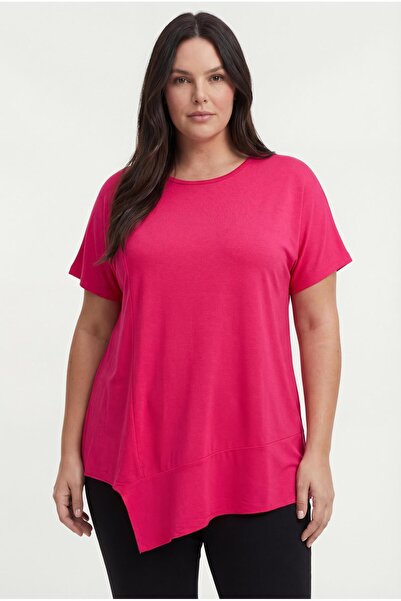 Ebsumu بلوزة وردية فضفاضة مقاس كبير غير متناظرة للنساء