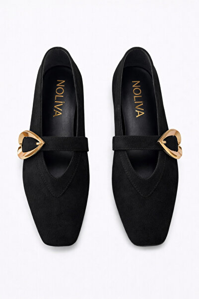 Noliva حذاء نسائي أسود جلد سويدي كارت بإبزيم حذاء مسطح كاجوال أنيق ماري جين ح...