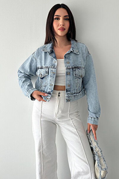 Noa&Noa Jachetă pentru femei cu pietre aplicate denim – Jachetă elegantă din ...