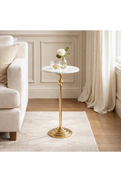 Vi Markets An elegant side table with a smooth marble top and a classic gold ...
