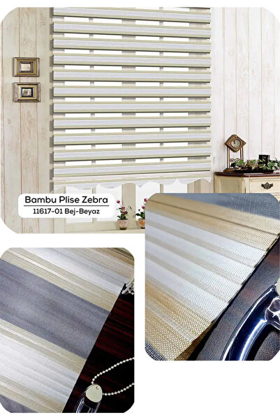 YS PERDE TASARIM Lux Keten Plise Renk Geçişli Zebra Stor Perde, Alüminyum Kas...