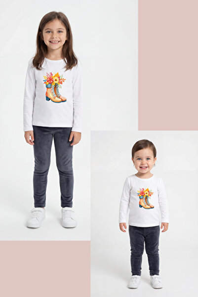 Mavipink Бебешки/Детски комплект от 2 части: Бяла памучна тениска с дълъг рък...