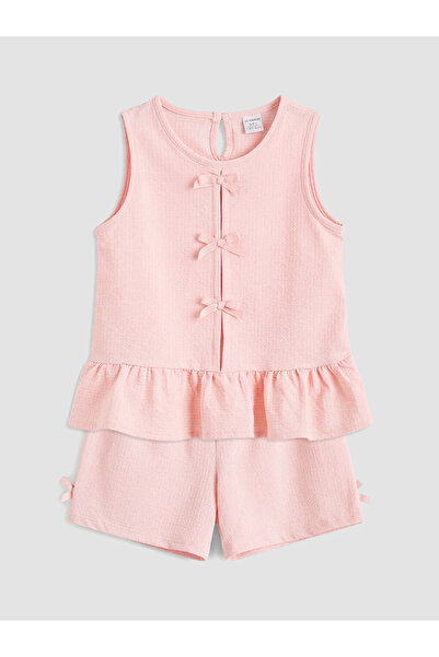 LC Waikiki Μπλούζα και σορτς για κορίτσια με ροζ φιόγκο από το κατάστημα GiyÇık