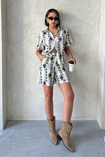 VERYMODA Nakışlı Şort - Taş | Şrt2864