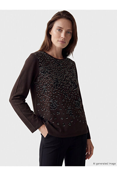 LC Waikiki Γυναικείο μπλουζάκι LCW Grace Brown Crew Neck Με σχέδιο