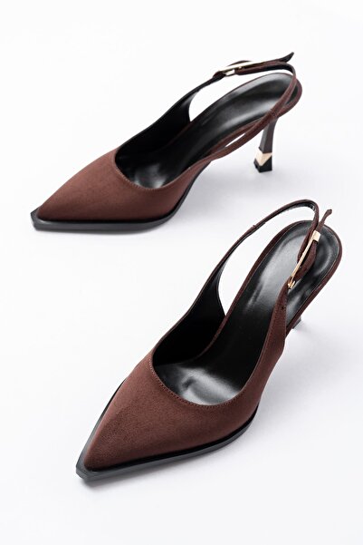 simplicity Καφέ Σουέτ Μυτερή Μύτη, Χοντρή Σόλα, Ανοιχτή Πλάτη, Χρυσή Λεπτομέρ...