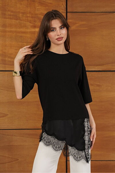 Caddebostan Moda Γυναικείο μπλουζάκι με δαντέλα και σατέν, με λεπτομέρειες, α...