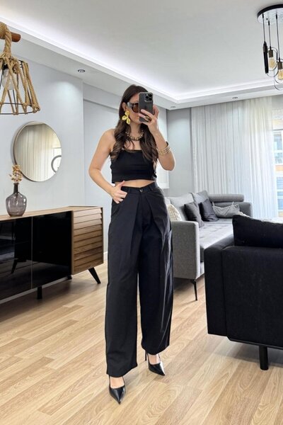 Banu Angay Şalvar Kesim Wide Pantolon Siyah