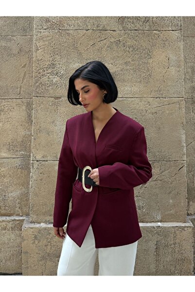MY LİKA Kadın Kemerli Blazer Ceket