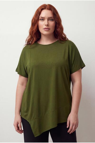 Ebsumu بلوزة كاكي غير رسمية بمقاس كبير للنساء