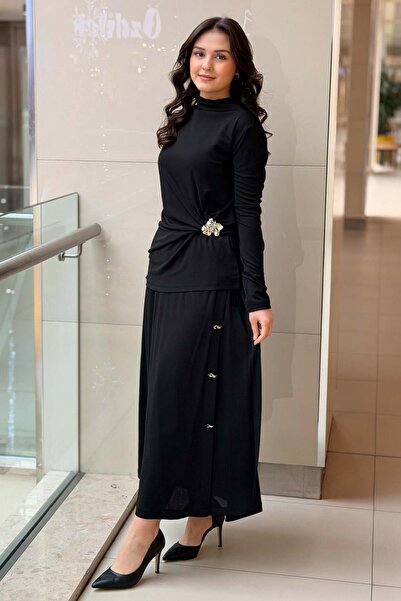 Ghisa Beli Tokalı Büzgülü Tunik Etek Takım