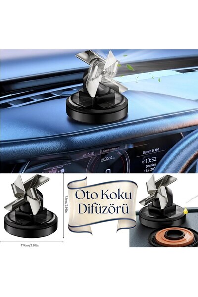 BarkoFix Güneş Enerjili Vantilatör Araba Koku Difüzörü Siyah Solar Koku Difüz...