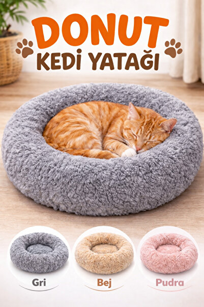 argehome Donut Kedi Yatağı Peluş Kedi Minderi Yuvarlak Yumuşak Kedi Köpek Yat...